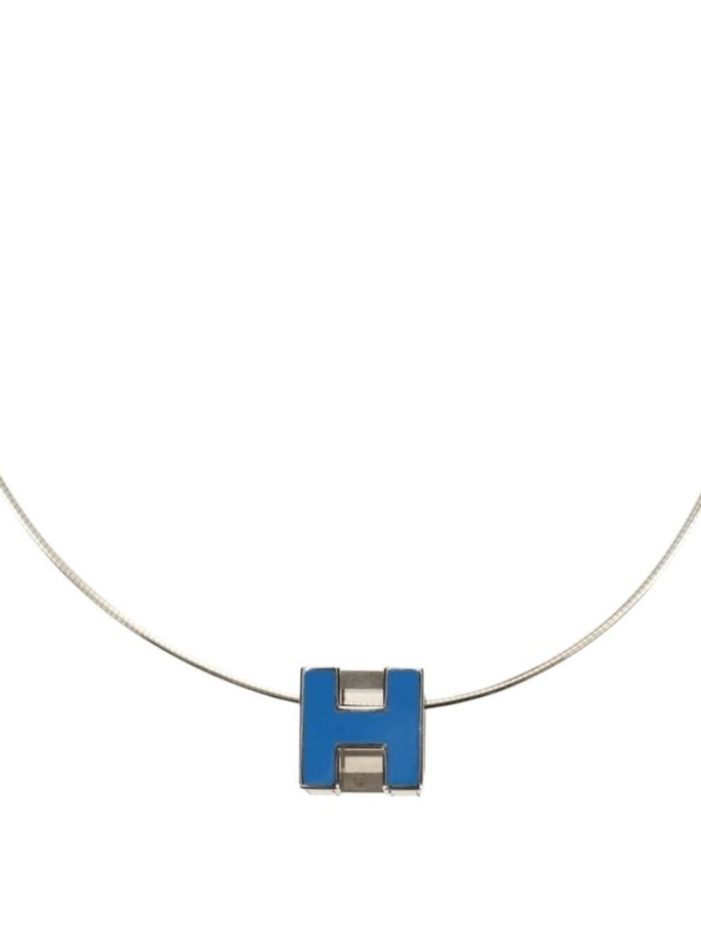 HERMES Cage De H H Cube Necklace metal Silver Auth 183125V
